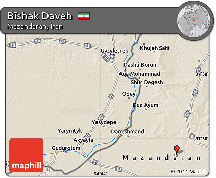 Shaded Relief Map of Bīshak Daveh