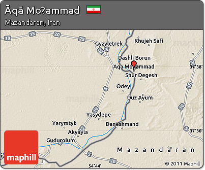 Shaded Relief Map of Āqā Moḩammad