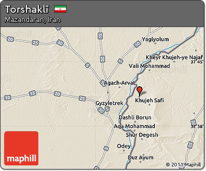 Shaded Relief Map of Torshaklī