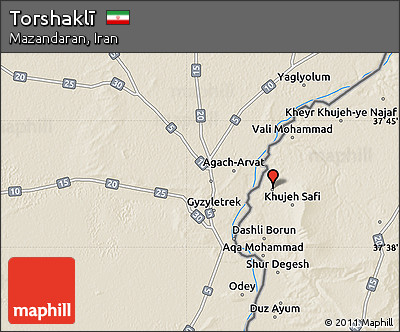 Shaded Relief Map of Torshaklī
