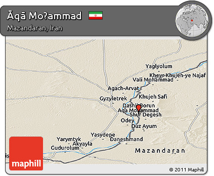 Shaded Relief Panoramic Map of Āqā Moḩammad