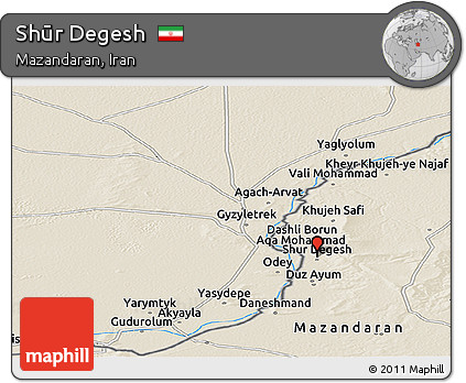Shaded Relief Panoramic Map of Shūr Degesh