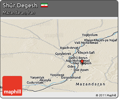 Shaded Relief Panoramic Map of Shūr Degesh