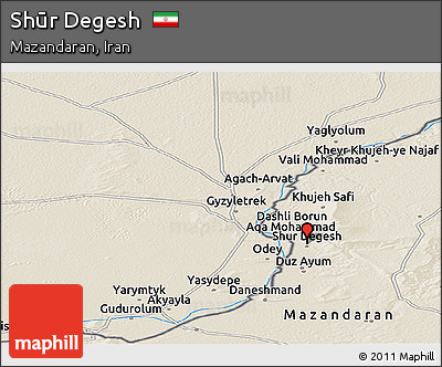 Shaded Relief Panoramic Map of Shūr Degesh