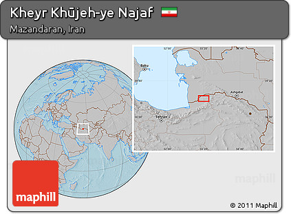 Gray Location Map of Kheyr Khūjeh-ye Najaf, hill shading