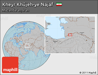Gray Location Map of Kheyr Khūjeh-ye Najaf, hill shading