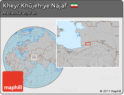 Gray Location Map of Kheyr Khūjeh-ye Najaf, hill shading