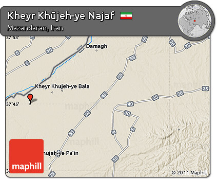 Shaded Relief Map of Kheyr Khūjeh-ye Najaf