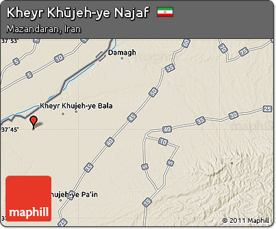 Shaded Relief Map of Kheyr Khūjeh-ye Najaf
