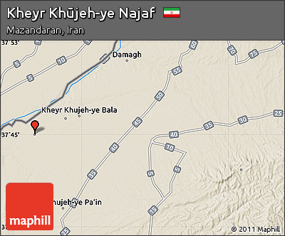 Shaded Relief Map of Kheyr Khūjeh-ye Najaf
