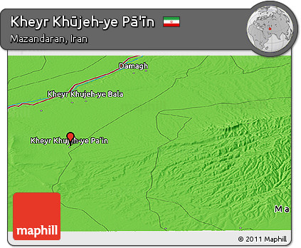 Political Panoramic Map of Kheyr Khūjeh-ye Pā'īn