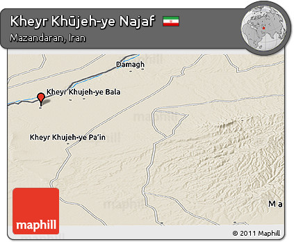 Shaded Relief Panoramic Map of Kheyr Khūjeh-ye Najaf