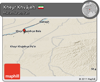 Shaded Relief Panoramic Map of Kheyr Khvājeh