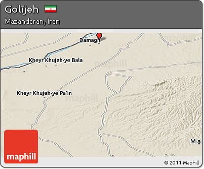 Shaded Relief Panoramic Map of Golījeh