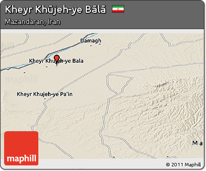 Shaded Relief Panoramic Map of Kheyr Khūjeh-ye Bālā