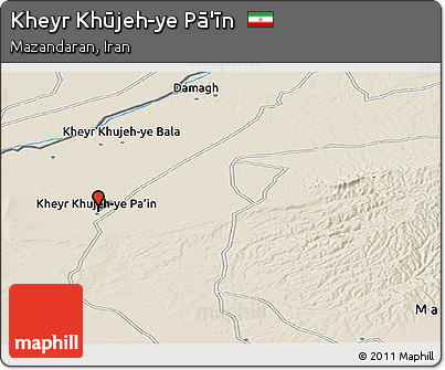 Shaded Relief Panoramic Map of Kheyr Khūjeh-ye Pā'īn