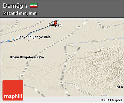 Shaded Relief Panoramic Map of Damāgh