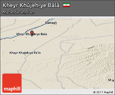 Shaded Relief Panoramic Map of Kheyr Khūjeh-ye Bālā