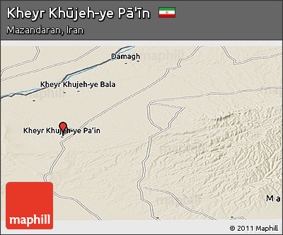 Shaded Relief Panoramic Map of Kheyr Khūjeh-ye Pā'īn