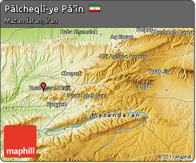 Physical 3D Map of Pālcheqlī-ye Pā'īn