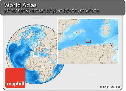 Shaded Relief Location Map of the Area around 37° 42' 7" N, 5° 10' 30" E