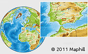 Physical Location Map of the area around 37° 42' 7" N, 5° 1' 30" W