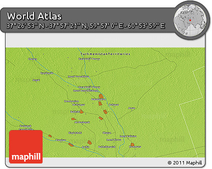 Physical 3D Map of the Area around 37° 42' 7" N, 60° 25' 29" E