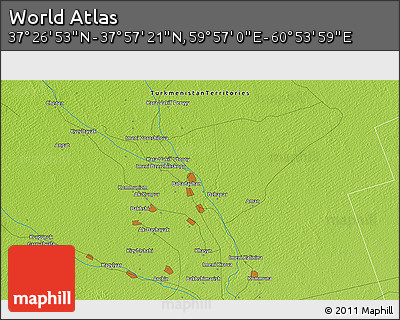 Physical 3D Map of the Area around 37° 42' 7" N, 60° 25' 29" E