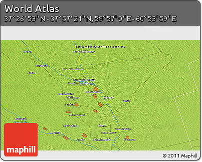 Physical 3D Map of the Area around 37° 42' 7" N, 60° 25' 29" E