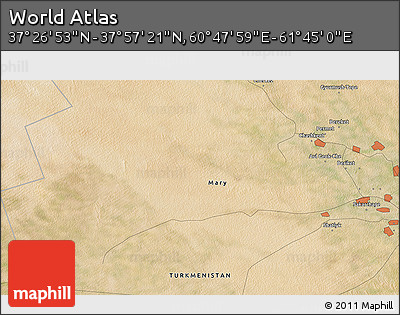 Satellite 3D Map of the Area around 37° 42' 7" N, 61° 16' 29" E
