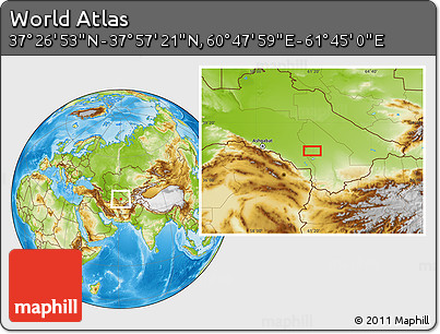 Physical Location Map of the Area around 37° 42' 7" N, 61° 16' 29" E