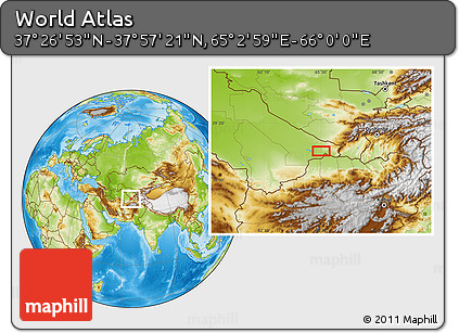 Physical Location Map of the Area around 37° 42' 7" N, 65° 31' 30" E