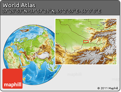 Physical Location Map of the Area around 37° 42' 7" N, 65° 31' 30" E