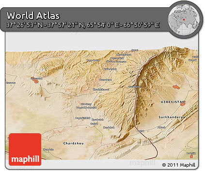 Satellite 3D Map of the Area around 37° 42' 7" N, 66° 22' 30" E