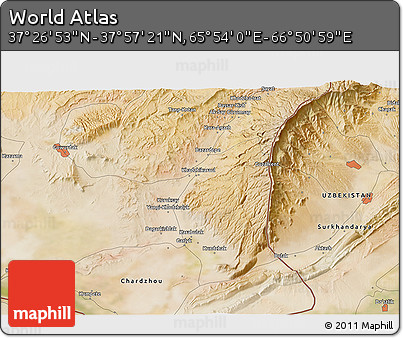 Satellite 3D Map of the Area around 37° 42' 7" N, 66° 22' 30" E