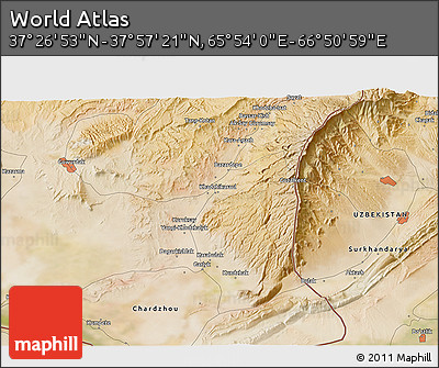 Satellite 3D Map of the Area around 37° 42' 7" N, 66° 22' 30" E