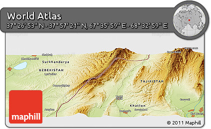 Physical Panoramic Map of the Area around 37° 42' 7" N, 68° 4' 29" E