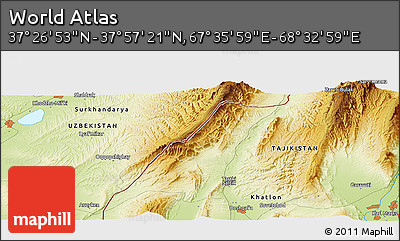 Physical Panoramic Map of the Area around 37° 42' 7" N, 68° 4' 29" E