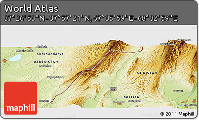 Physical Panoramic Map of the Area around 37° 42' 7" N, 68° 4' 29" E