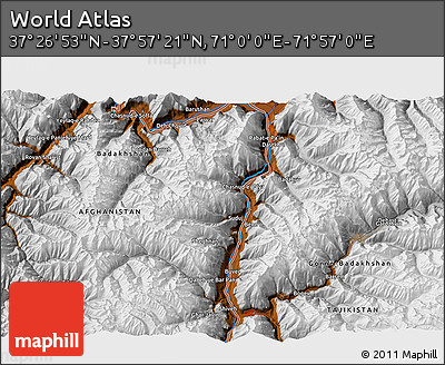 Physical 3D Map of the Area around 37° 42' 7" N, 71° 28' 29" E