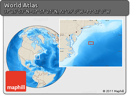 Shaded Relief Location Map of the Area around 37° 42' 7" N, 72° 10' 30" W