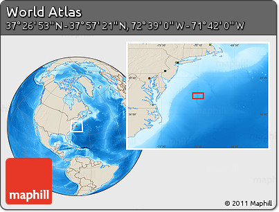 Shaded Relief Location Map of the Area around 37° 42' 7" N, 72° 10' 30" W
