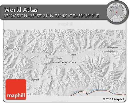 Physical 3D Map of the Area around 37° 42' 7" N, 73° 10' 30" E