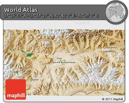 Satellite 3D Map of the Area around 37° 42' 7" N, 73° 10' 30" E