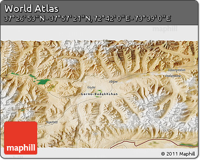 Satellite 3D Map of the Area around 37° 42' 7" N, 73° 10' 30" E