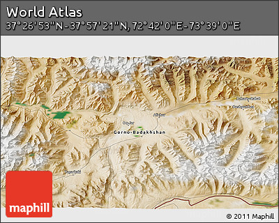 Satellite 3D Map of the Area around 37° 42' 7" N, 73° 10' 30" E
