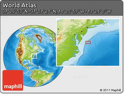 Physical Location Map of the Area around 37° 42' 7" N, 73° 52' 30" W