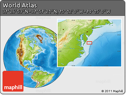Physical Location Map of the Area around 37° 42' 7" N, 74° 43' 29" W