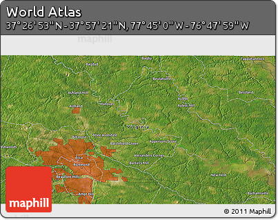 Satellite 3D Map of the Area around 37° 42' 7" N, 77° 16' 30" W
