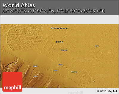 Physical 3D Map of the Area around 37° 42' 7" N, 78° 16' 30" E